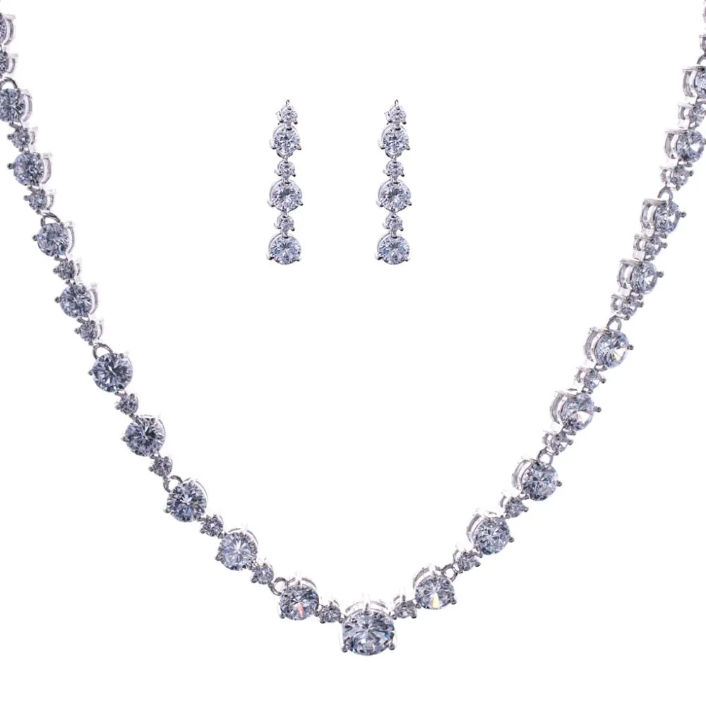 Cubic zirconia bride wedding necklace earring set top quality CN10155