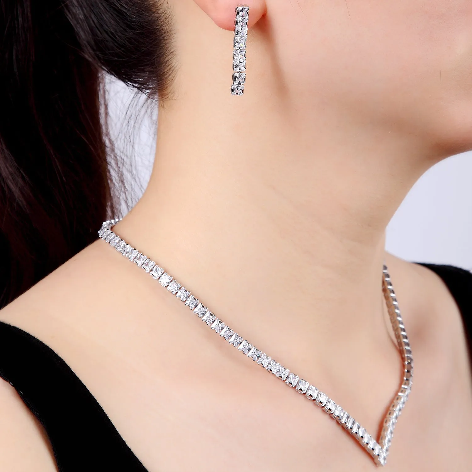 Cubic zirconia bride wedding necklace earring set top quality CN10172