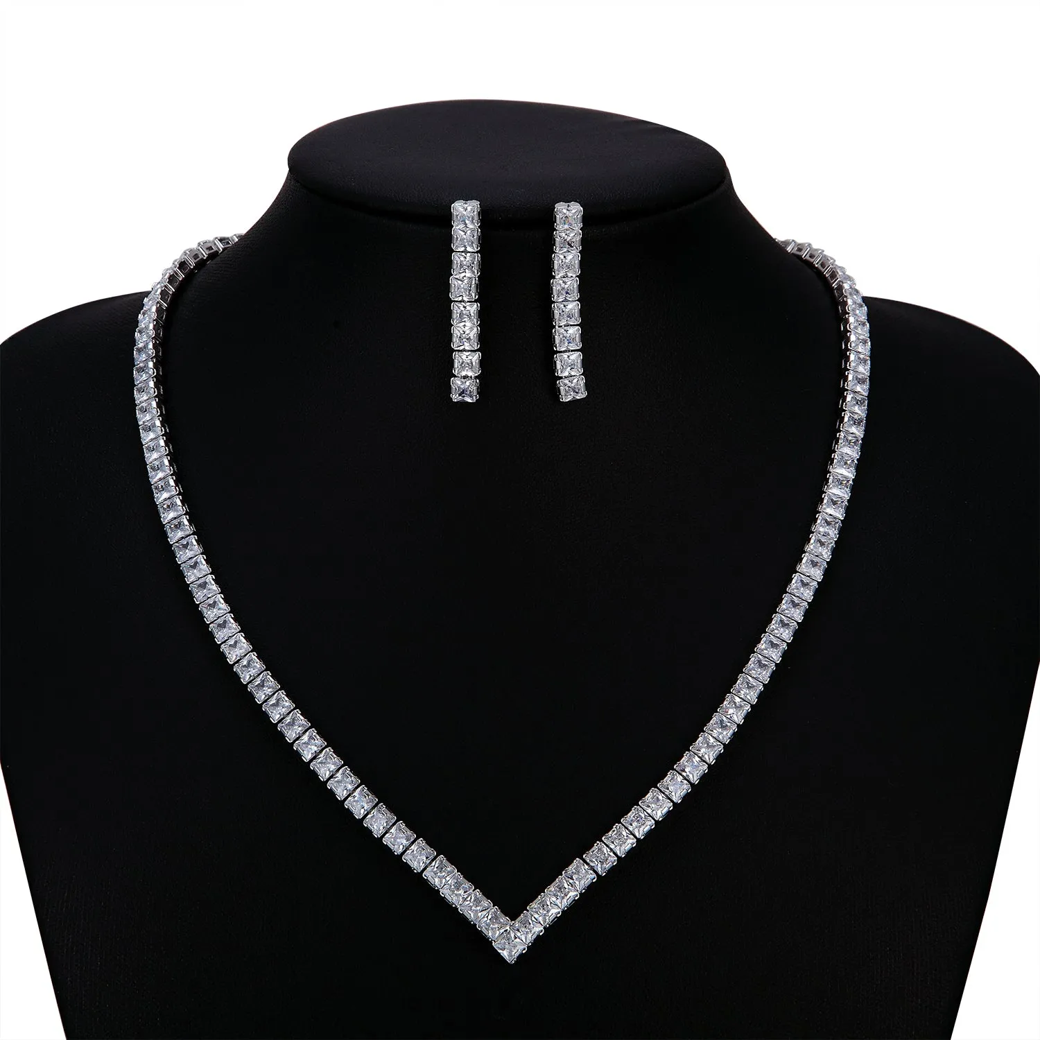 Cubic zirconia bride wedding necklace earring set top quality CN10172