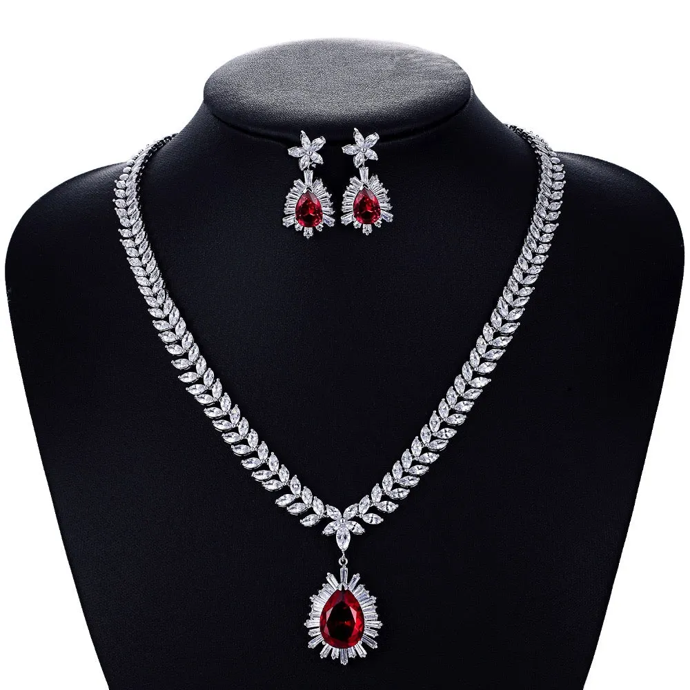 Cubic zirconia Drop Necklace Earring Set Jewelry for Women Party CN10048