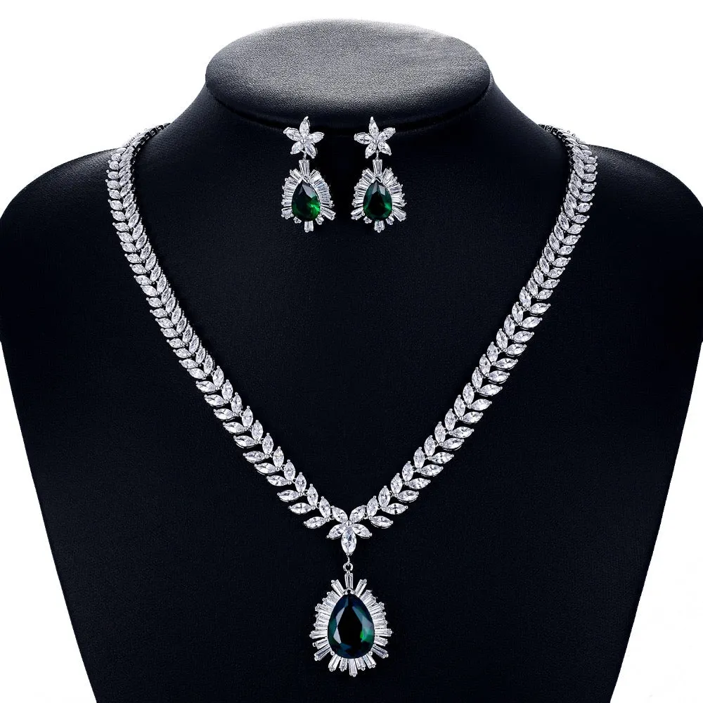 Cubic zirconia Drop Necklace Earring Set Jewelry for Women Party CN10048