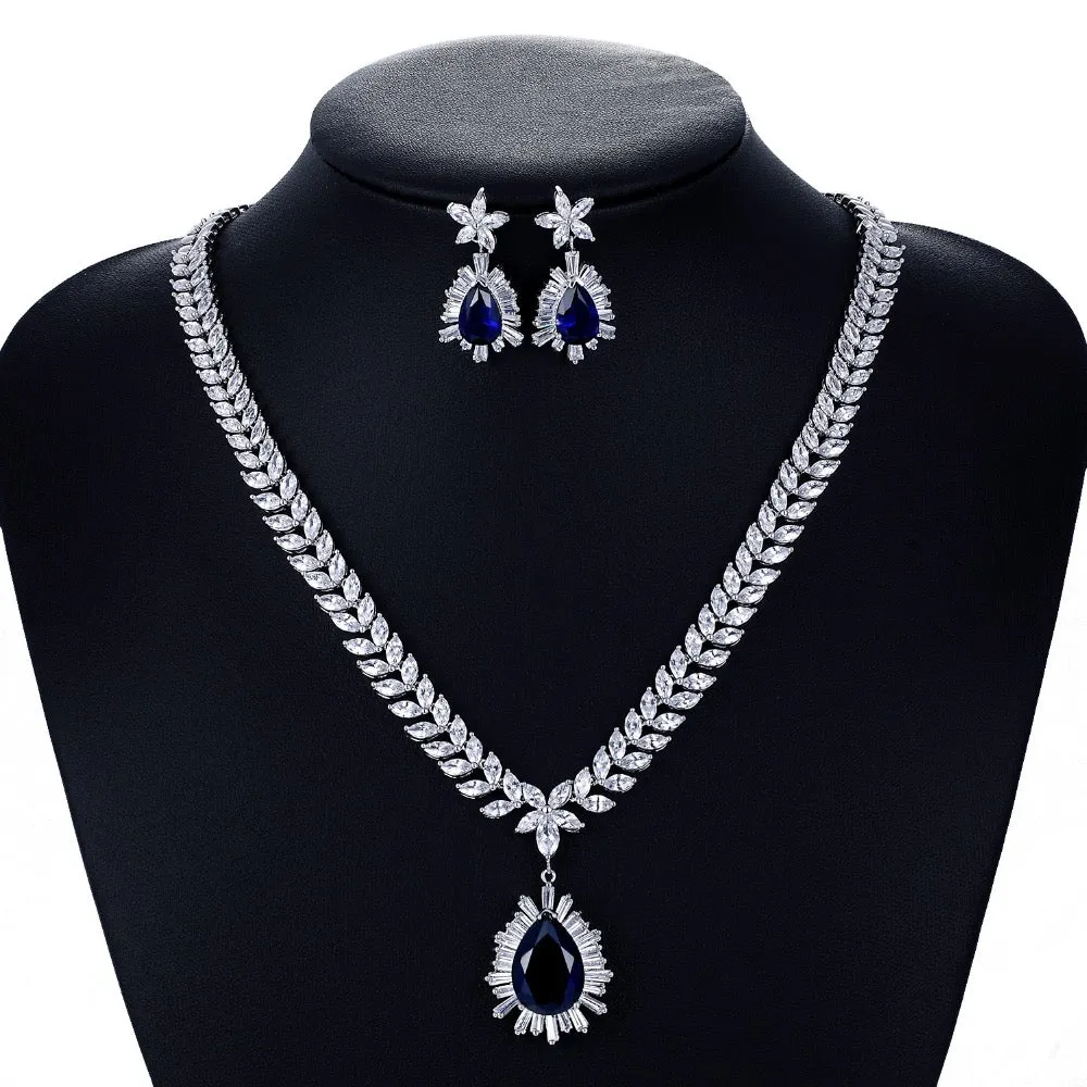 Cubic zirconia Drop Necklace Earring Set Jewelry for Women Party CN10048