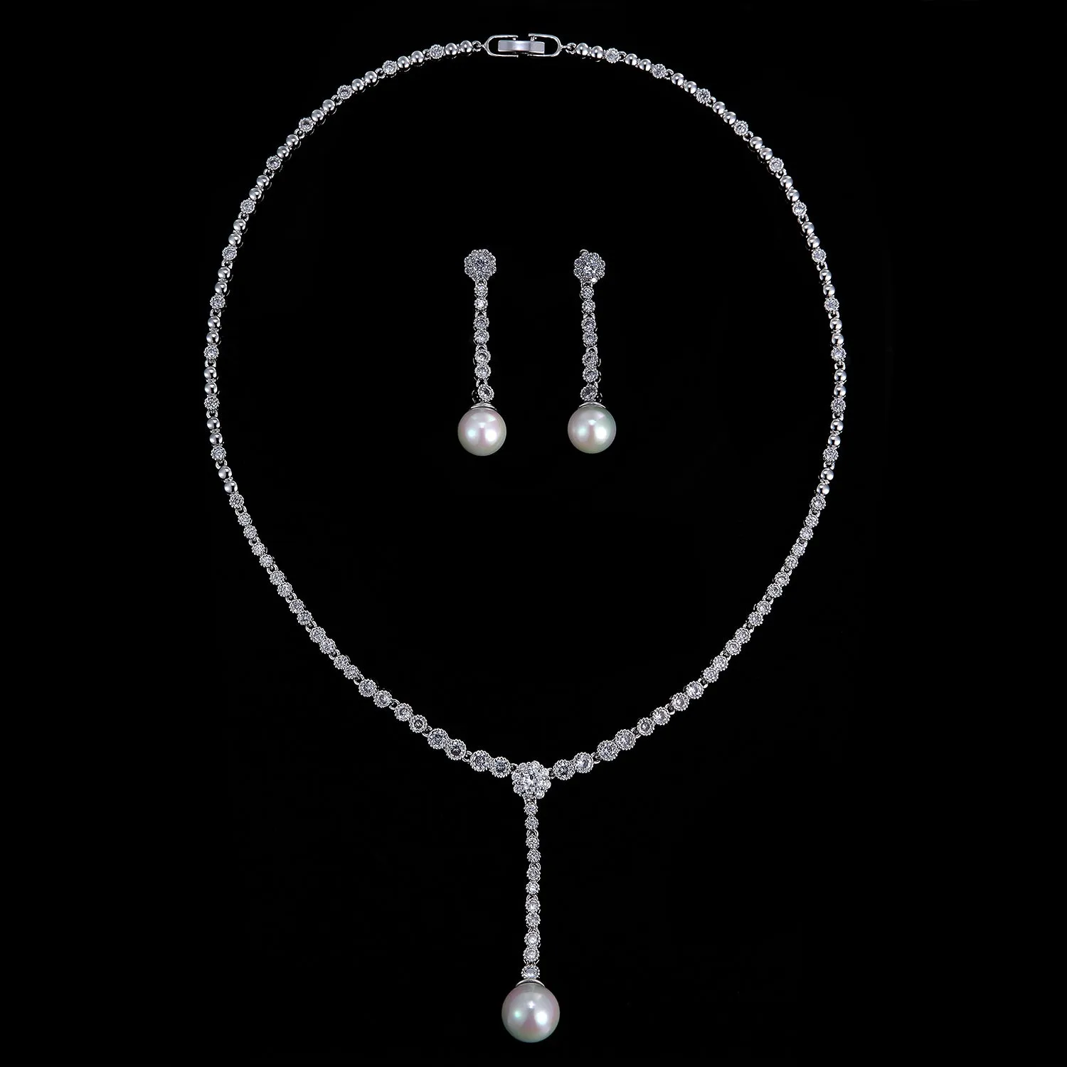 Cubic Zirconia Pearls Necklace Earring Set for Women,Wedding CN10233