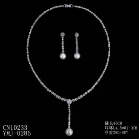 Cubic Zirconia Pearls Necklace Earring Set for Women,Wedding CN10233