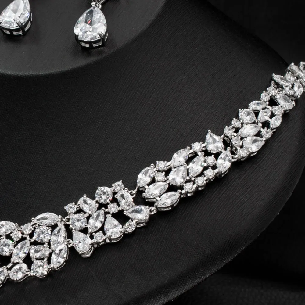 Cubic Zirconia Wedding Necklace Set,Party Women Crystals Jewelry CN10087