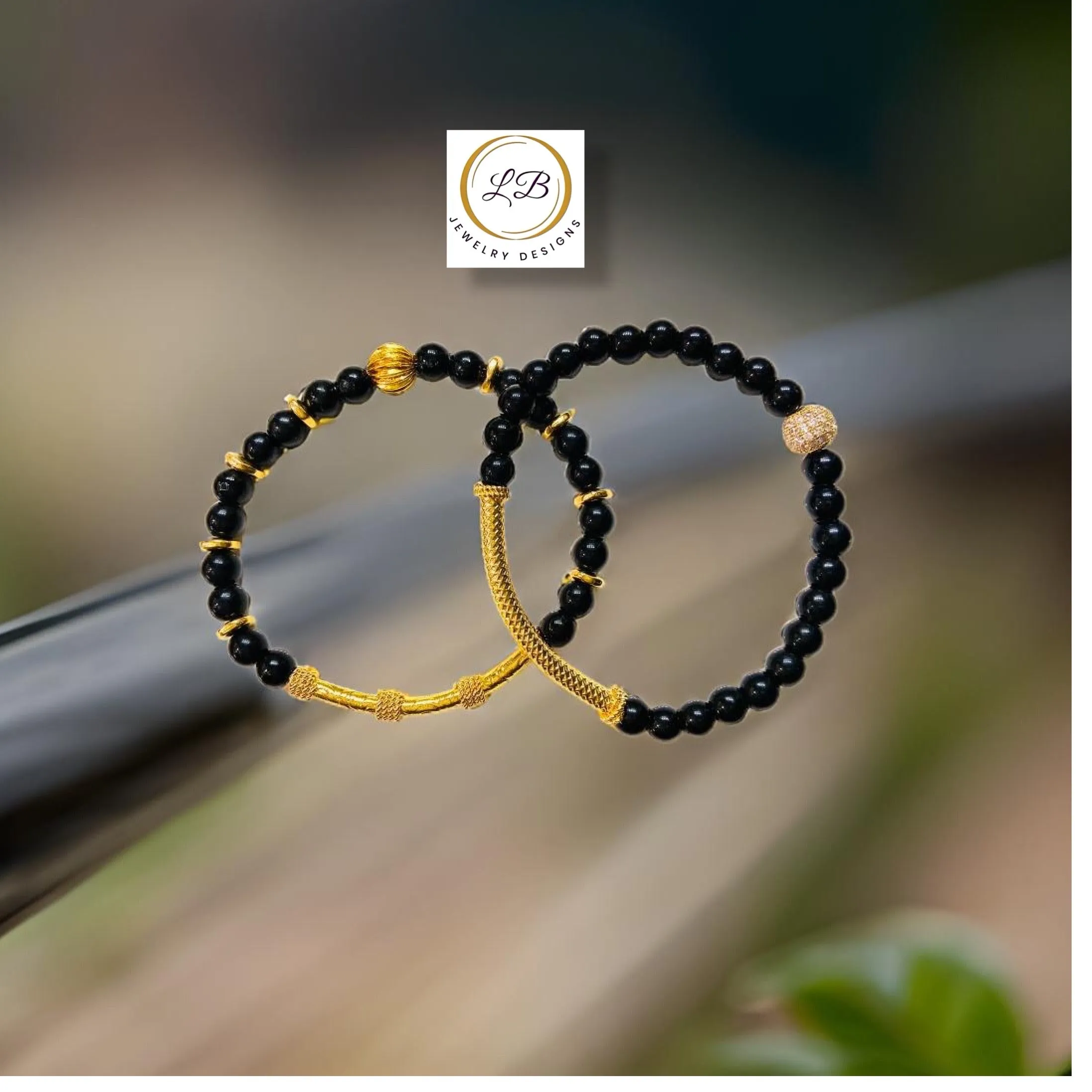 Dainty Black Onyx & Gold Vermeil Bali Tube Beaded Bracelet