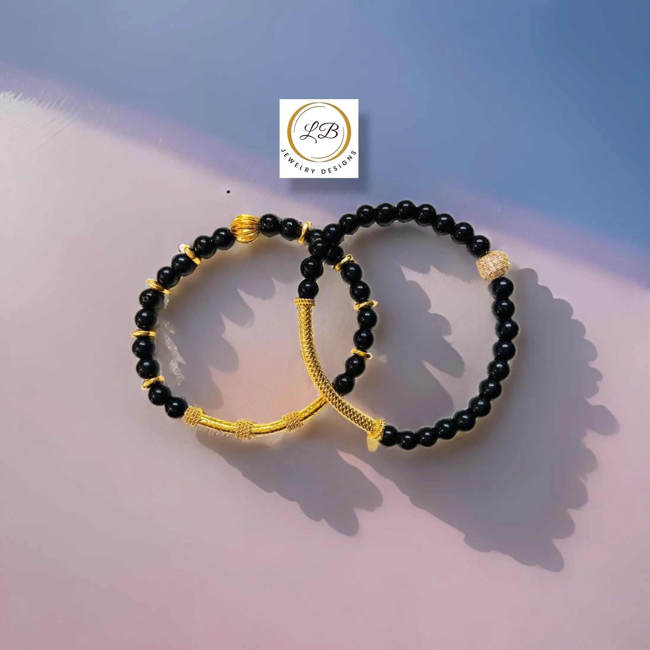 Dainty Black Onyx & Gold Vermeil Bali Tube Beaded Bracelet