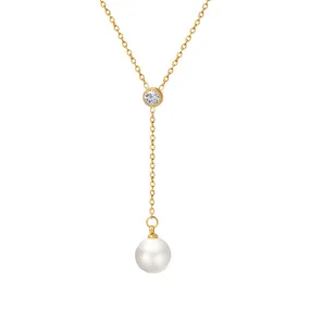 Dainty White Zircon Pearl Drop Y Necklace