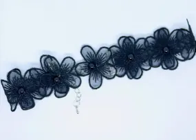 Daisy Chain and Beaded Black Choker - By Feathers Of Italy