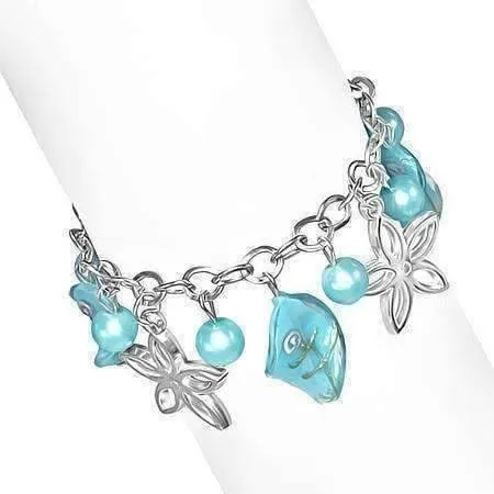 Daisy Chain Lamp Work Glass Bead Charm Bracelet for Women ~ Three Colors to Choose