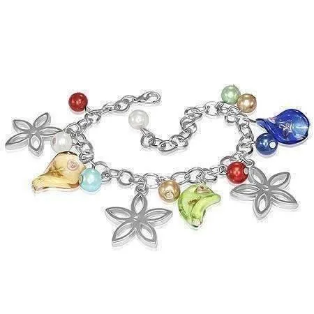 Daisy Chain Lamp Work Glass Bead Charm Bracelet for Women ~ Three Colors to Choose