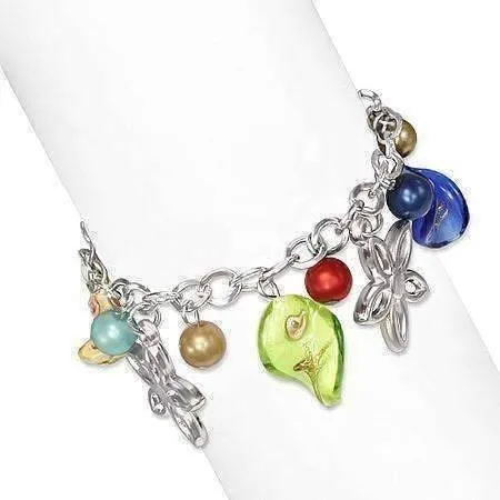 Daisy Chain Lamp Work Glass Bead Charm Bracelet for Women ~ Three Colors to Choose