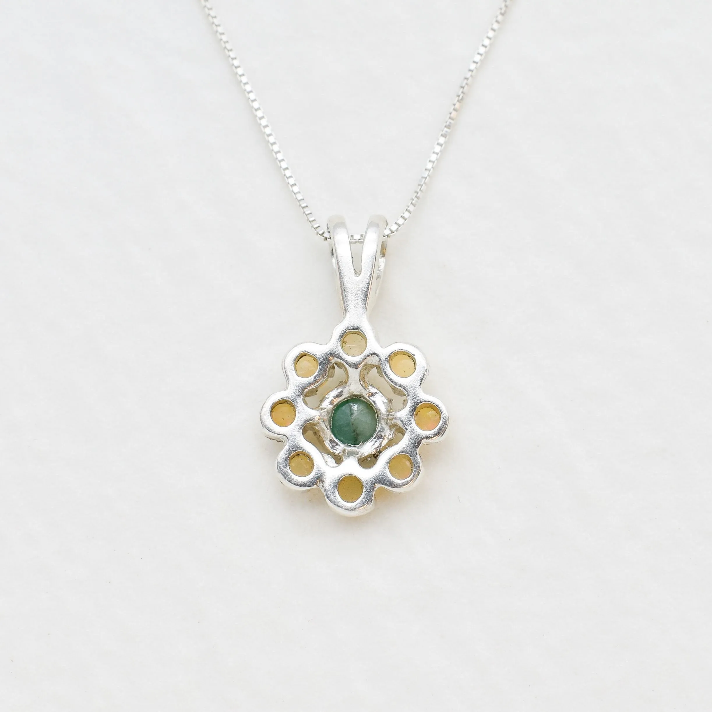 Daisy Emerald Pendant - Emerald Flower Necklace - Natural Emerald Pendant