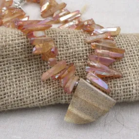 Daring Pink Opal Collar Necklace with Jasper Gemstone Pendant