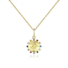 Deer Coin with Colourful Zircon Circle Silver Necklace for Women