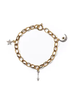 Diamond moon and stars charm bracelet