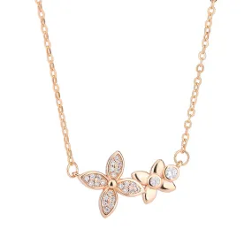 Double Lucky Clover with Zircon Pendant Silver Necklace for Women