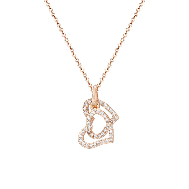 Double Stacked Zircon Heart Silver Necklace for Women