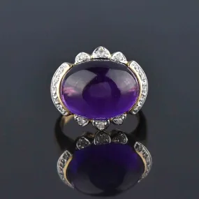 East West 13 CTW Amethyst Cabochon Diamond Halo Ring