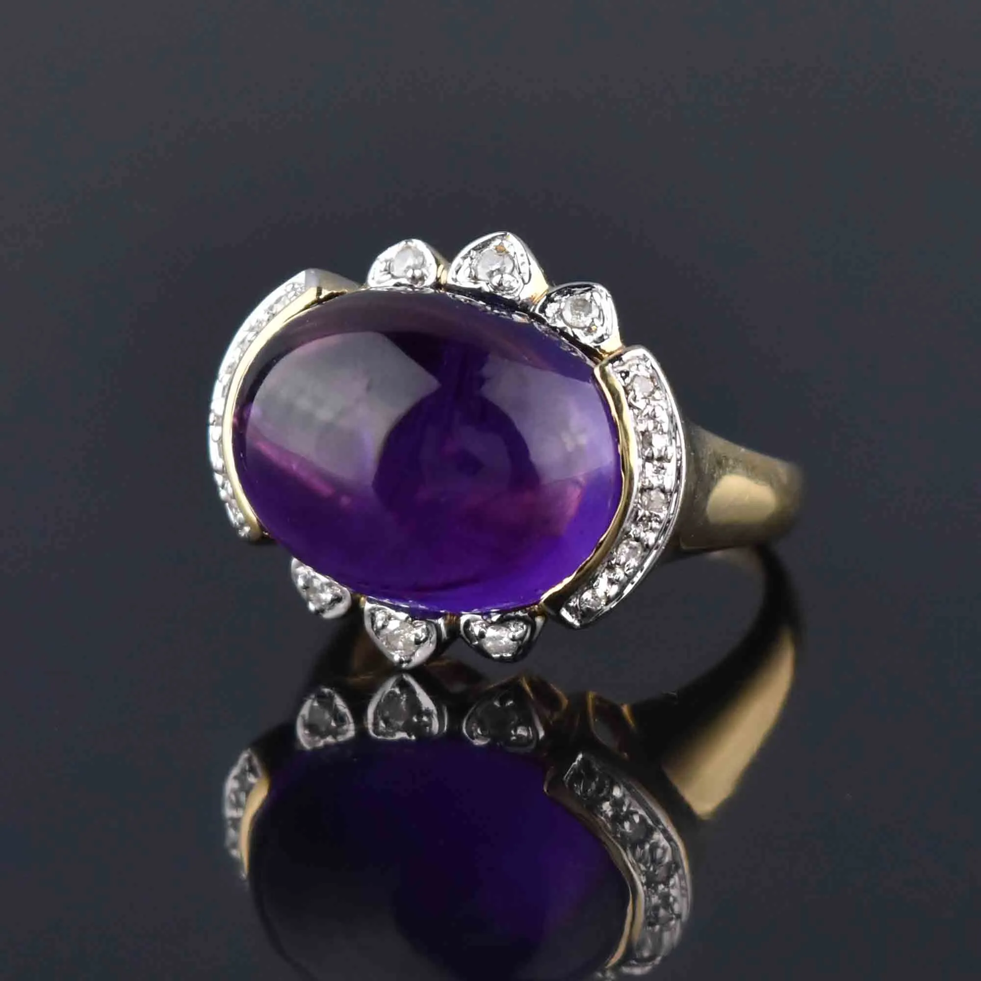 East West 13 CTW Amethyst Cabochon Diamond Halo Ring