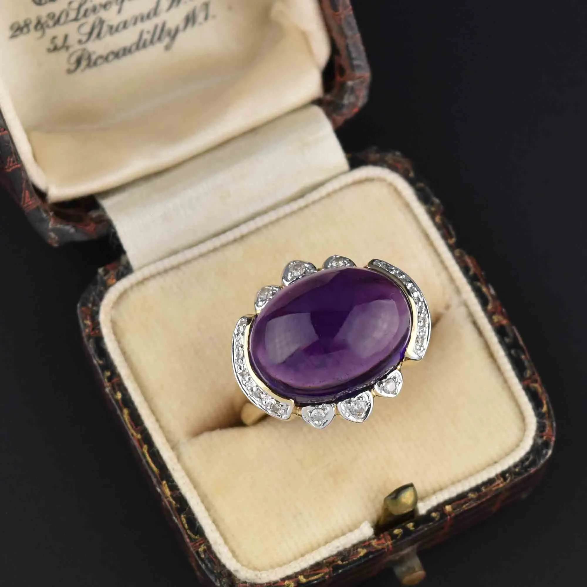 East West 13 CTW Amethyst Cabochon Diamond Halo Ring