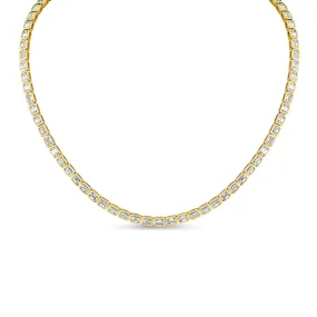 East West Emerald Cut Bezel Set Tennis Necklace