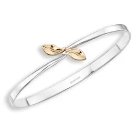 ED LEVIN STERLING SILVER AND 14K YELLOW GOLD BE-LEAF BANGLE BRACELET