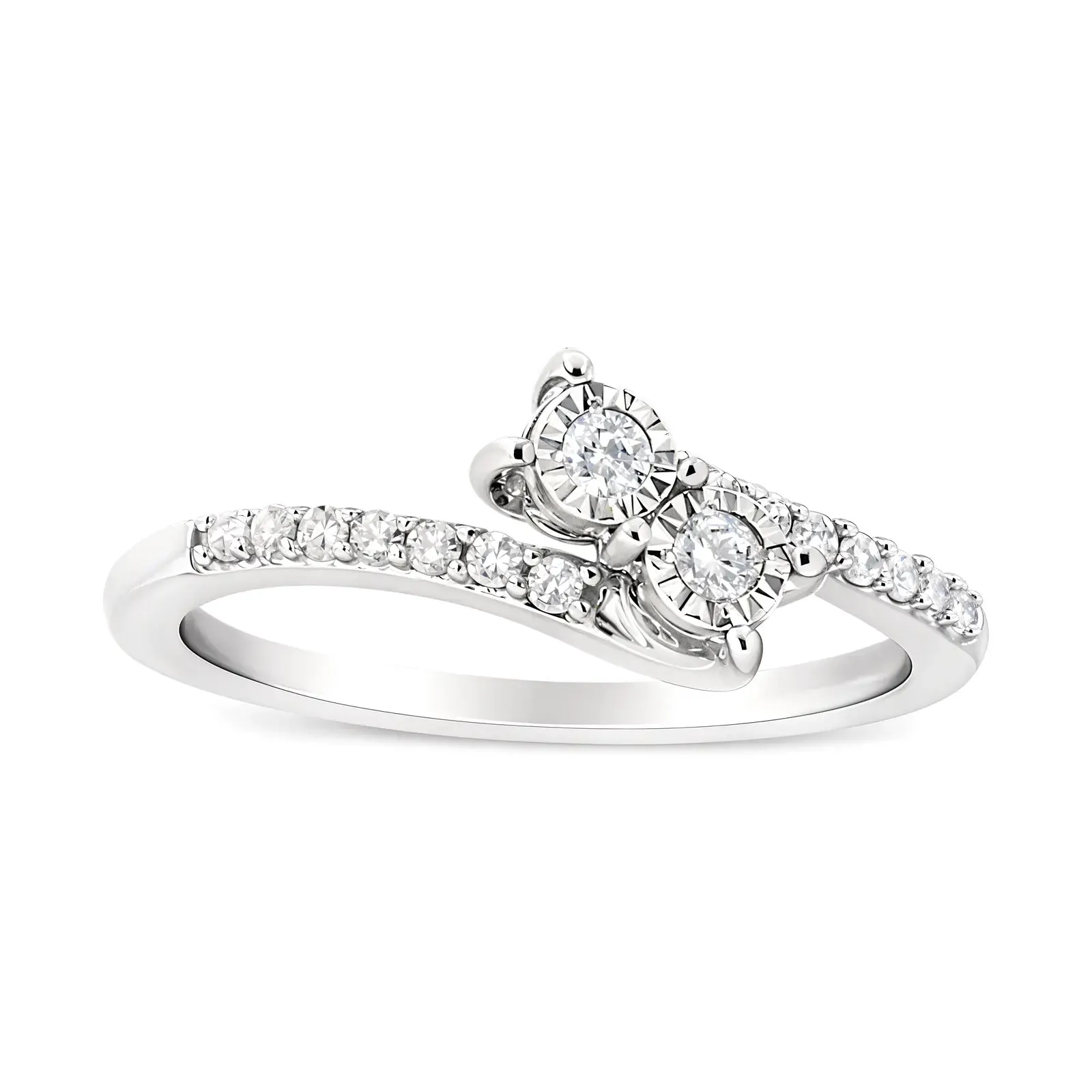 Elegant Double Diamond Engagement Ring in 10K White Gold - Size 6, .25 CTTW