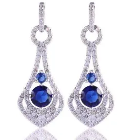 Elite Sapphire Blue CZ Pavé White Gold Plated Chandelier Earrings