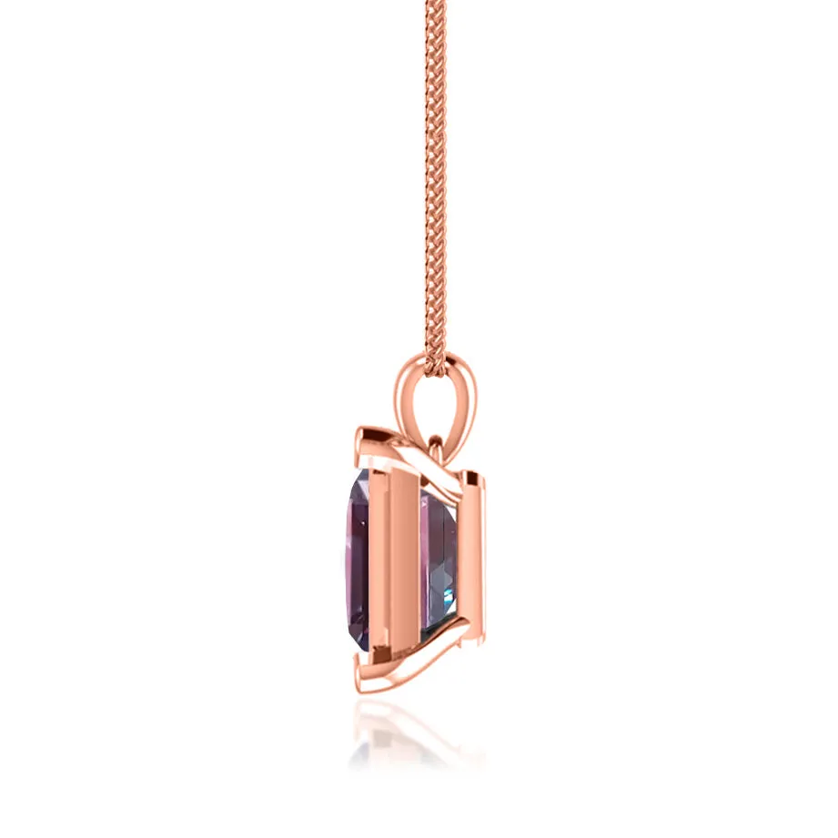 ELIZA - Emerald Cut Alexandrite 4 Claw Drop Pendant 18k Rose Gold