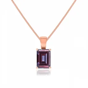 ELIZA - Emerald Cut Alexandrite 4 Claw Drop Pendant 18k Rose Gold