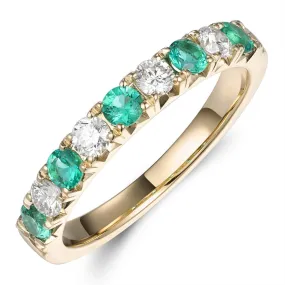 Emerald & Diamond Alternating Yellow Gold Eternity Band