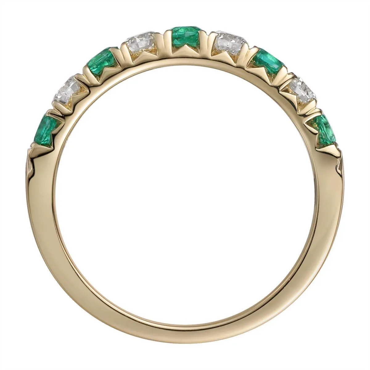 Emerald & Diamond Alternating Yellow Gold Eternity Band