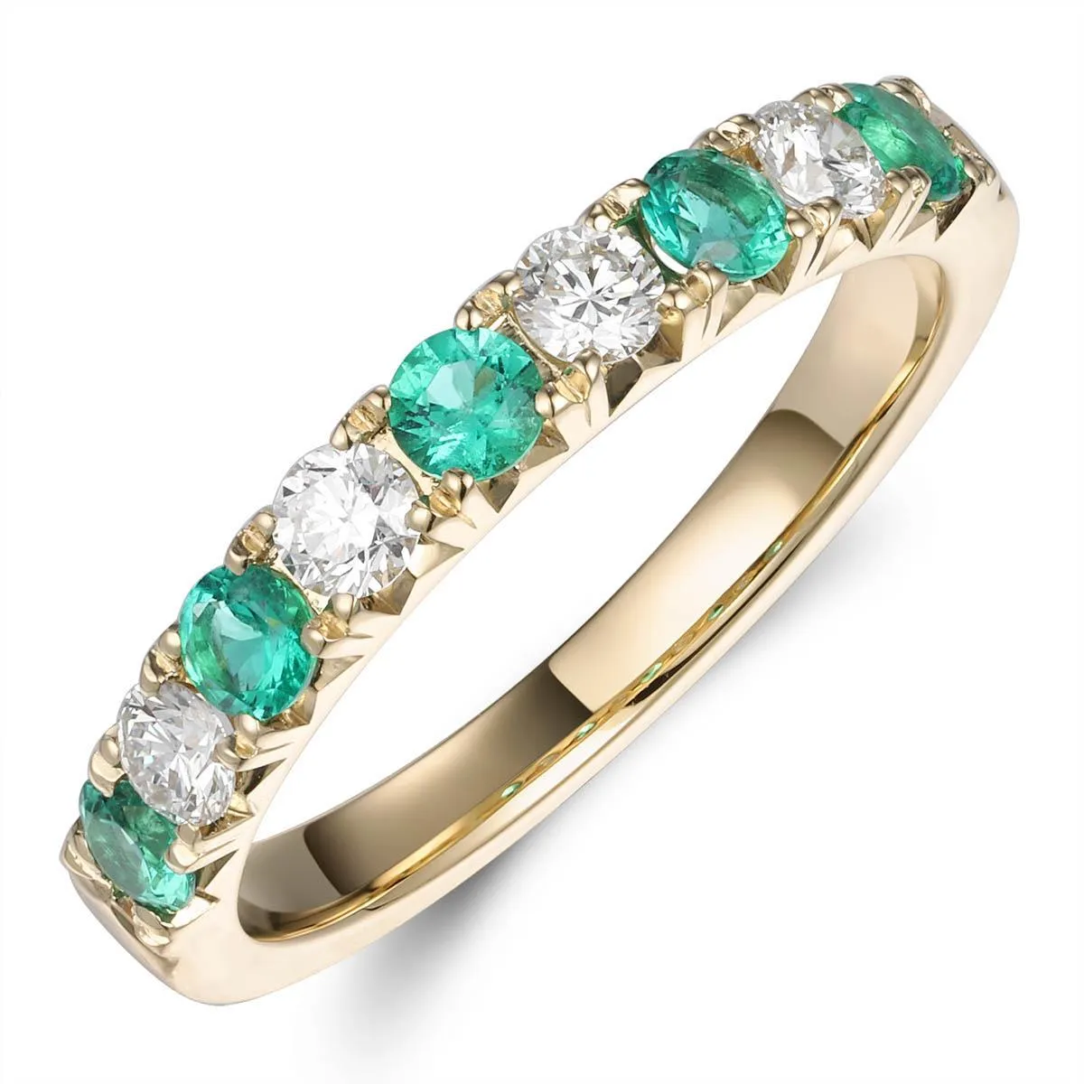 Emerald & Diamond Alternating Yellow Gold Eternity Band