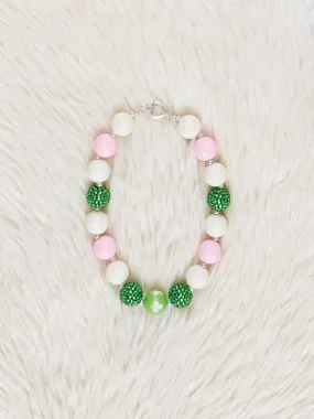 Emerald & Pink Shimmer Bubblegum Necklace