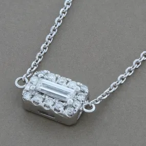 Emerald Cut Diamond Halo Gold Necklace