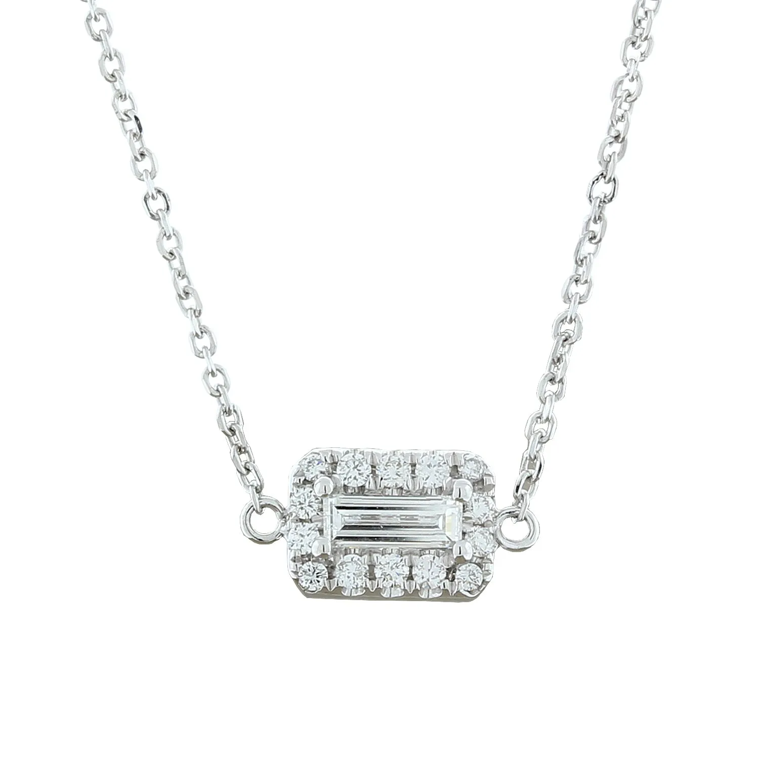 Emerald Cut Diamond Halo Gold Necklace