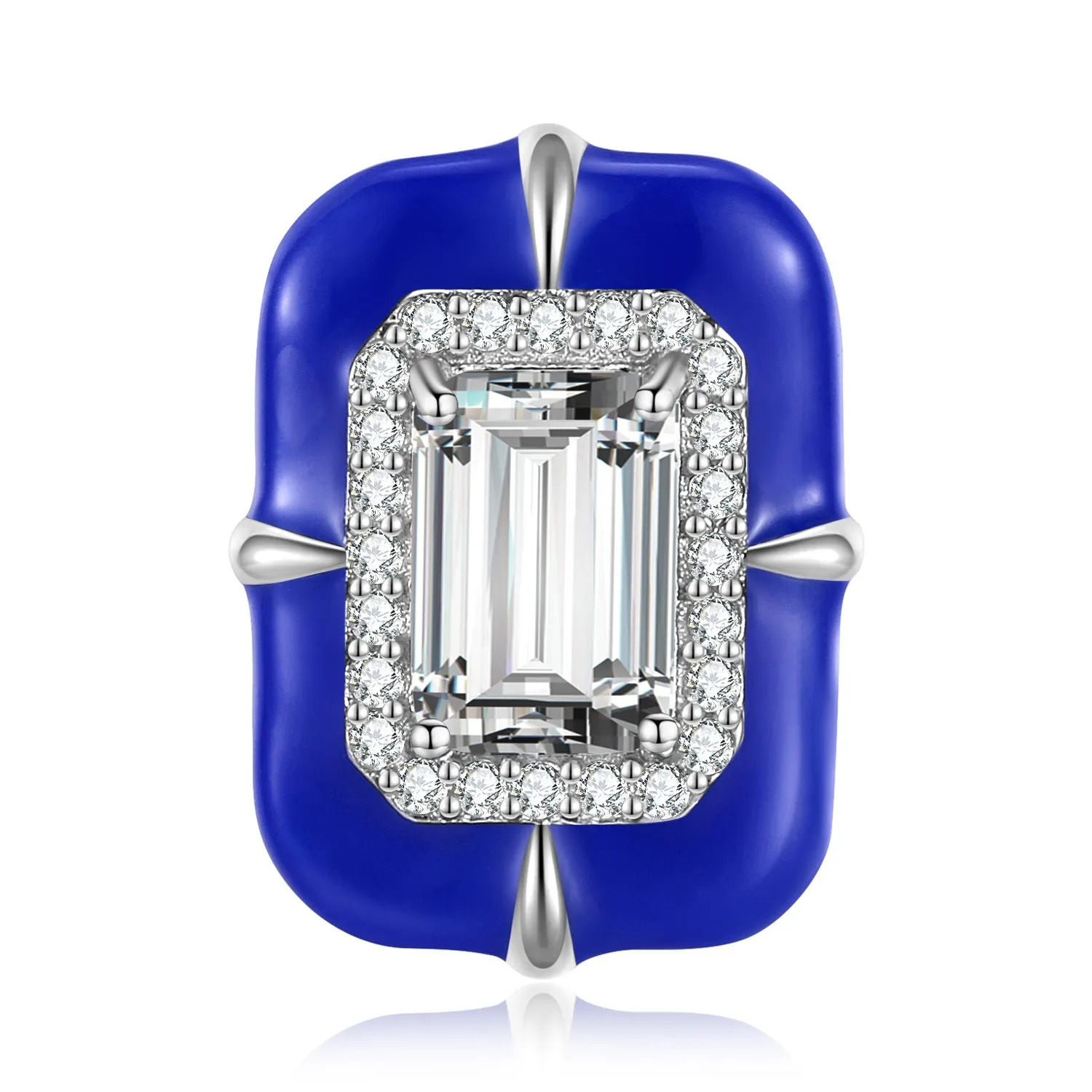 Emerald Cut Zircon Blue Rectangle Pendant Silver Necklace