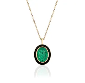 Emerald Oval Pendant Necklace with Enamel