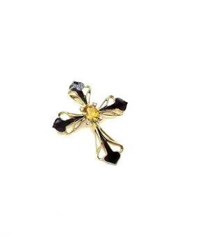 Enamel Inlay & Citrine Cross Pendant