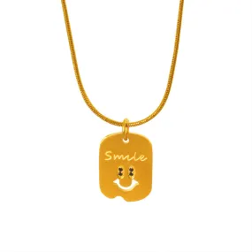 Enchanting Zircon Eye and Smiling Face Necklace - Luxe Titanium Gold Jewelry with Unique Design