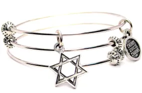 Engraved Star Of David Triple Style Expandable Bangle Bracelet