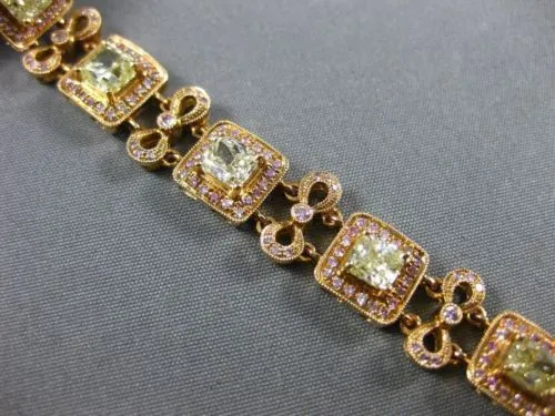 ESTATE 7.26CT WHITE & PINK DIAMOND 18KT ROSE GOLD HALO FILIGREE TENNIS BRACELET