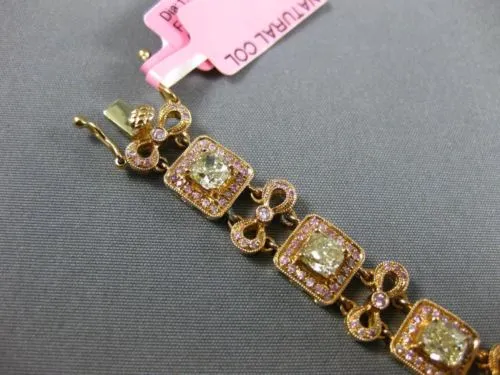 ESTATE 7.26CT WHITE & PINK DIAMOND 18KT ROSE GOLD HALO FILIGREE TENNIS BRACELET