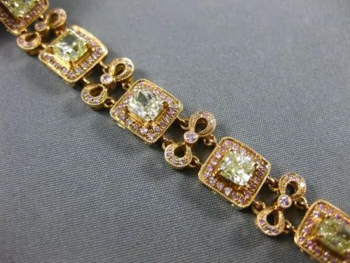 ESTATE 7.26CT WHITE & PINK DIAMOND 18KT ROSE GOLD HALO FILIGREE TENNIS BRACELET