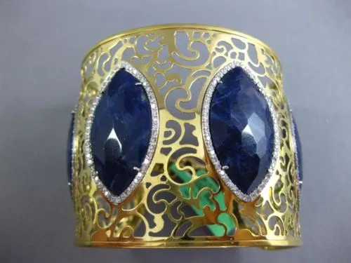 ESTATE LARGE 42.90CT DIAMOND & AAA SODALITE 18KT 2 TONE GOLD 3D BANGLE BRACELET