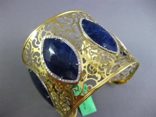 ESTATE LARGE 42.90CT DIAMOND & AAA SODALITE 18KT 2 TONE GOLD 3D BANGLE BRACELET