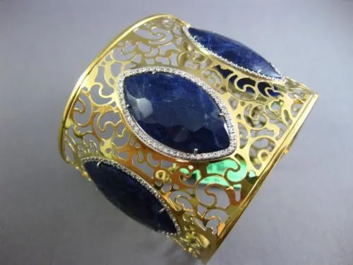 ESTATE LARGE 42.90CT DIAMOND & AAA SODALITE 18KT 2 TONE GOLD 3D BANGLE BRACELET