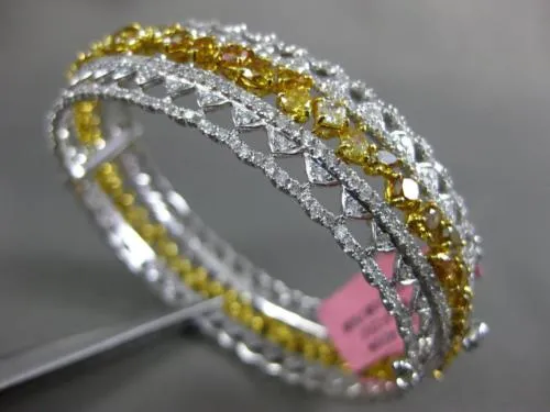 ESTATE LARGE GIA 14.44CT WHITE & INTENSE YELLOW DIAMOND 18K 2TONE GOLD BRACELET