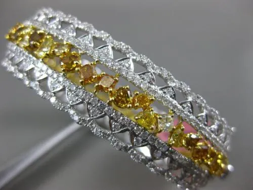 ESTATE LARGE GIA 14.44CT WHITE & INTENSE YELLOW DIAMOND 18K 2TONE GOLD BRACELET